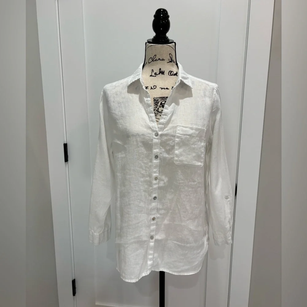 C&C California White Linen Casual Button Down Shirt - Picture 1 of 6